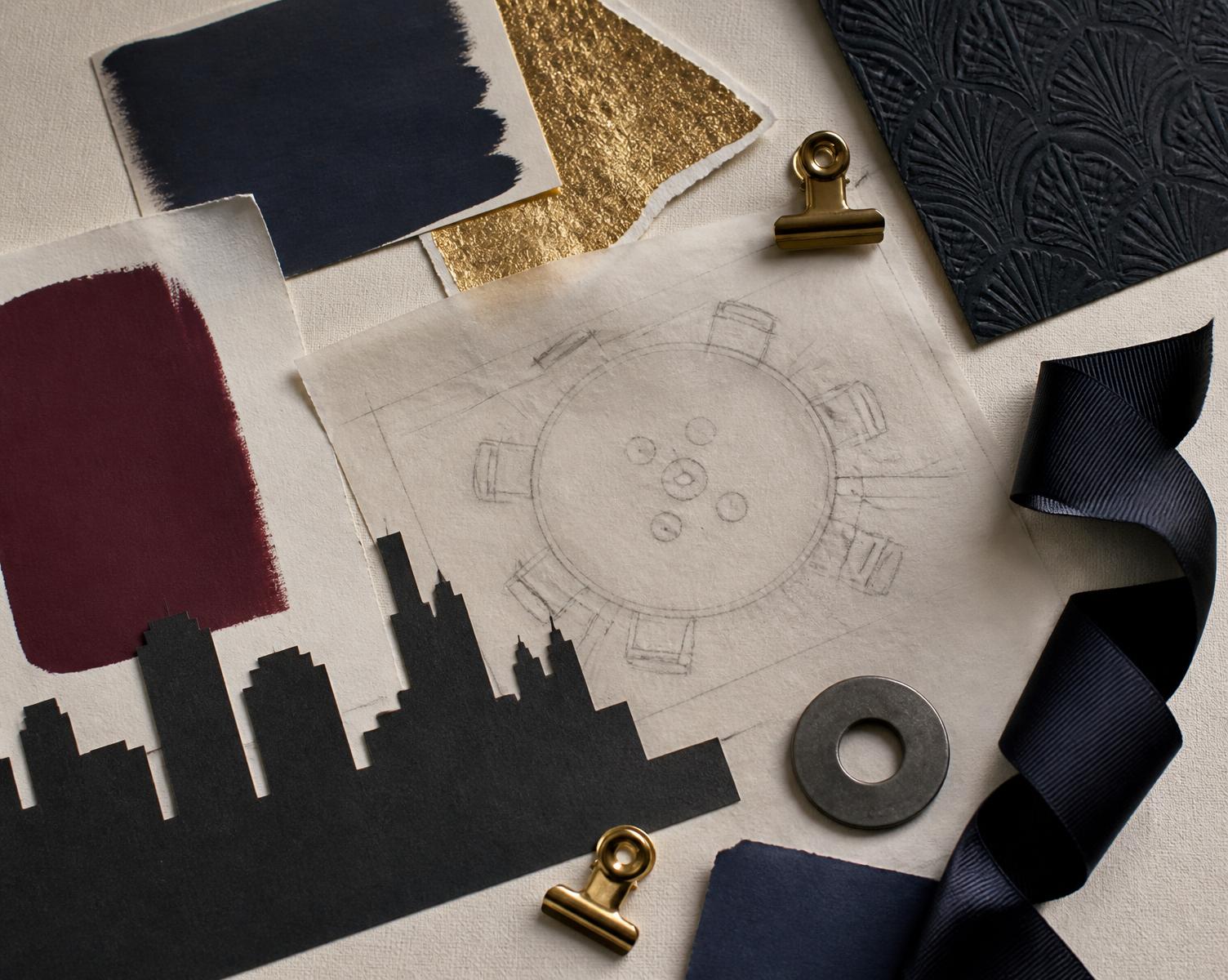 Avengers Party — materials and colour board