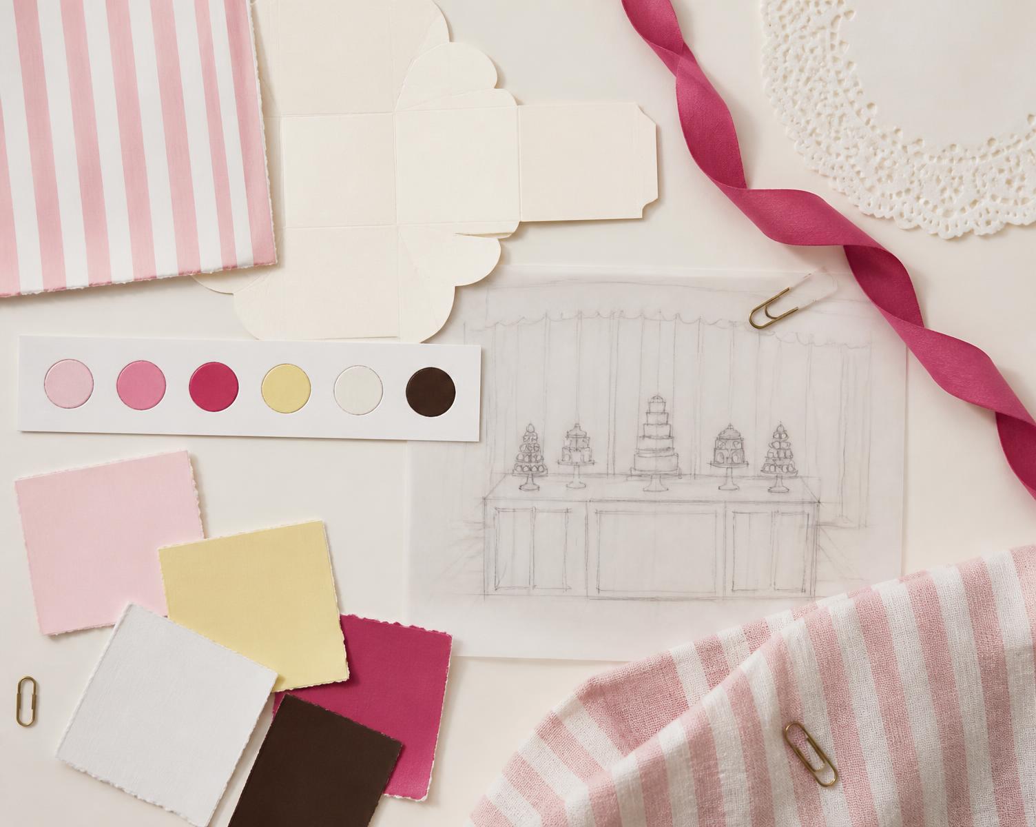 Bakery Party — materials and colour board