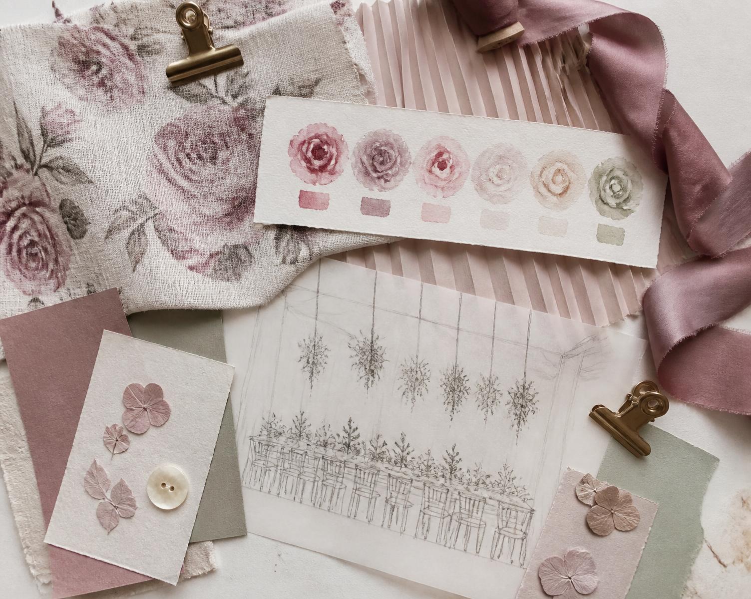 Tea Party — materials and colour board